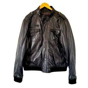 Wilsons Leather Black Bomber Jacket Vintage Coat Moto 90s Y2K Unisex Mens XL